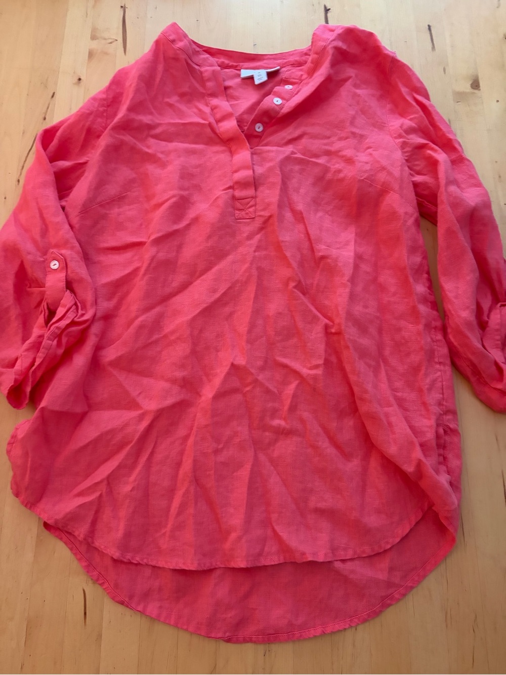 Women’s 100 Linen Tunic Top - Coral Pink